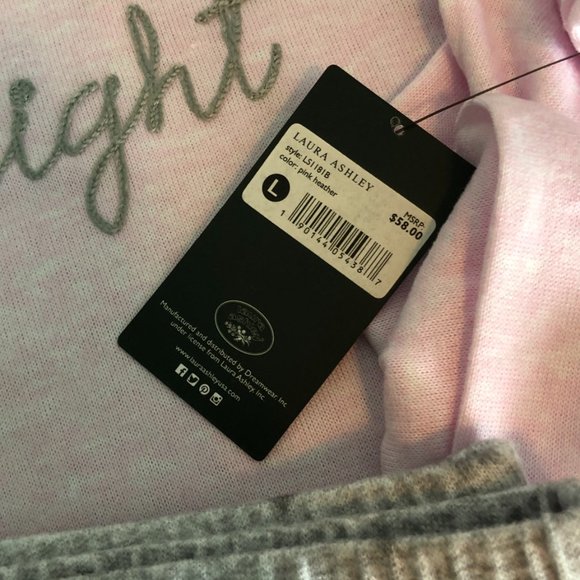 LAURA ASHLEY 2 Pc Valentine "Goodnight" Pink/Gray Pajamas - Picture 7 of 7